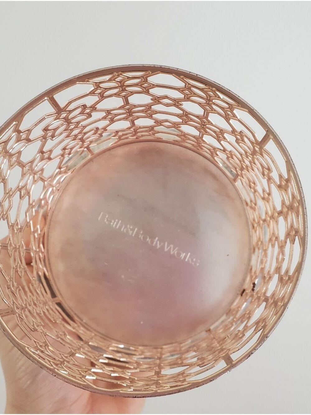 Bath & Body Works 3 Wick Rose Gold Lattice Candle Holder Marble Base - Picture 3 of 6